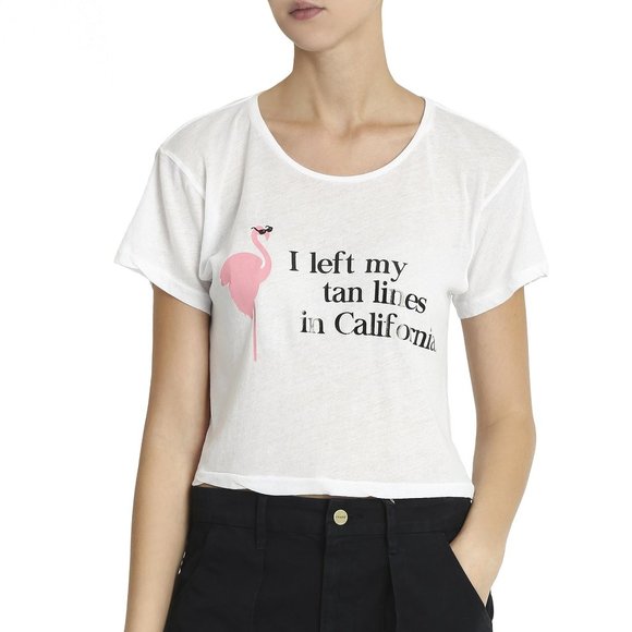 Wildfox I Left My Tanlines In California White Flamingo Tee BNWT - Picture 2 of 5